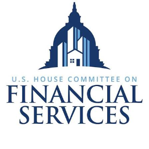 U.S. House Committee on Financial Services logo with a blue architectural emblem above the text 'U.S. House Committee on Financial Services'.