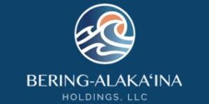 Circular blue logo with white waves and an orange sun, above the text 'BERING-ALAKINA HOLDINGS, LLC'.