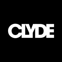 Clyde logo: bold white letters on a black background