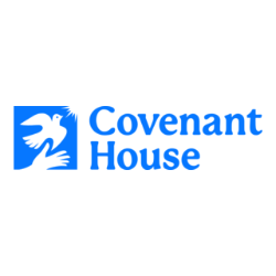 Covenant House logo: a blue square with a white dove and hands next to the blue text 'Covenant House'.
